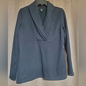 Talbots Black Brushed Wrap Neck Pullover Stretch fleece lined Womens SZ M